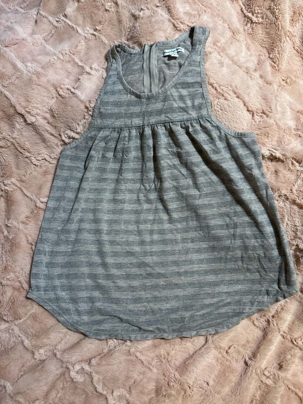 American Eagle Outfitters Grey Metallic Striped Babydoll Tank Top Size Medium